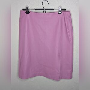 Vtg Anne Klein Lilac Pink Leather Knee Length Zip Lined Skirt Front Slit Size 12